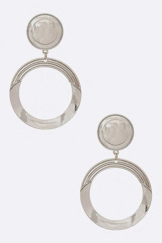 Texture Ring Drop Clip On Earrings