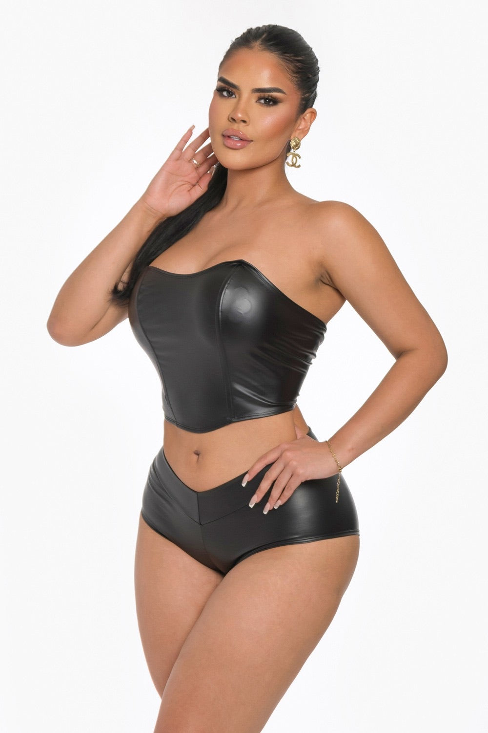 meet my match black leather corset set
