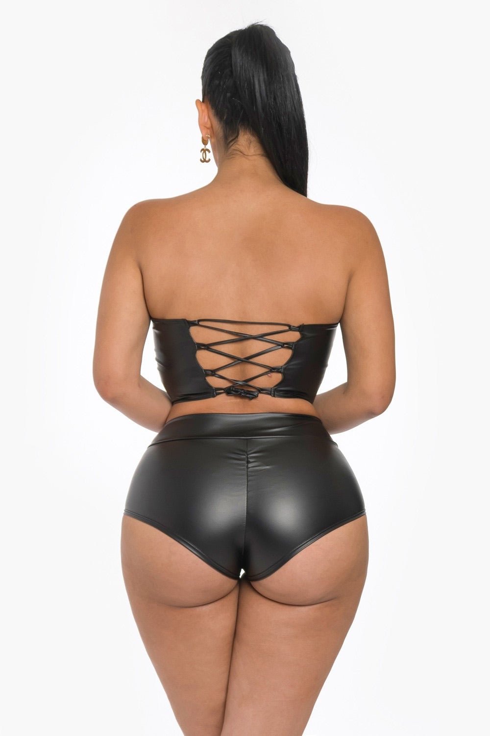 meet my match black leather corset set