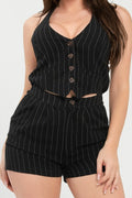 Striped Button Vest Halter Tie Romper