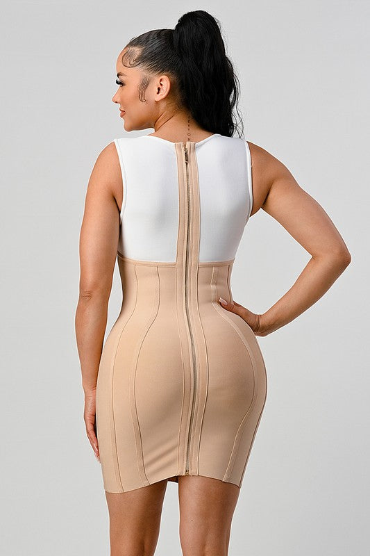 Mocha White Bandage Dress