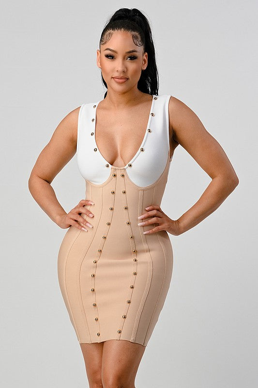 Mocha White Bandage Dress