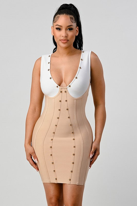 Mocha White Bandage Dress