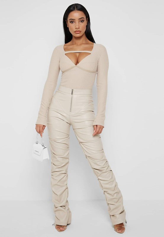 BEIGE LEATHER PANTS