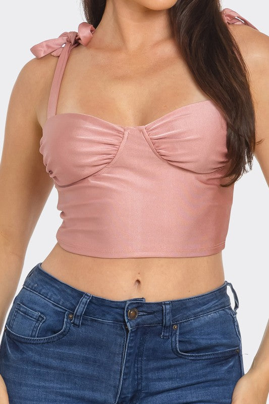 Mauve  Bow Strap Crop Top
