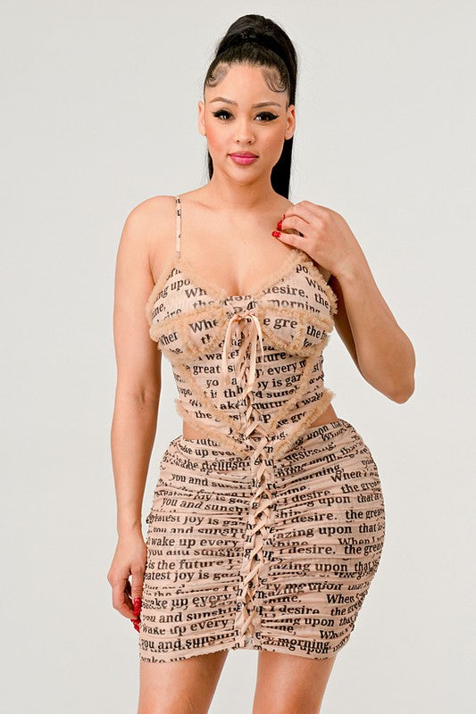 NEWSLETTER PRINT SEXY MINI DRESS