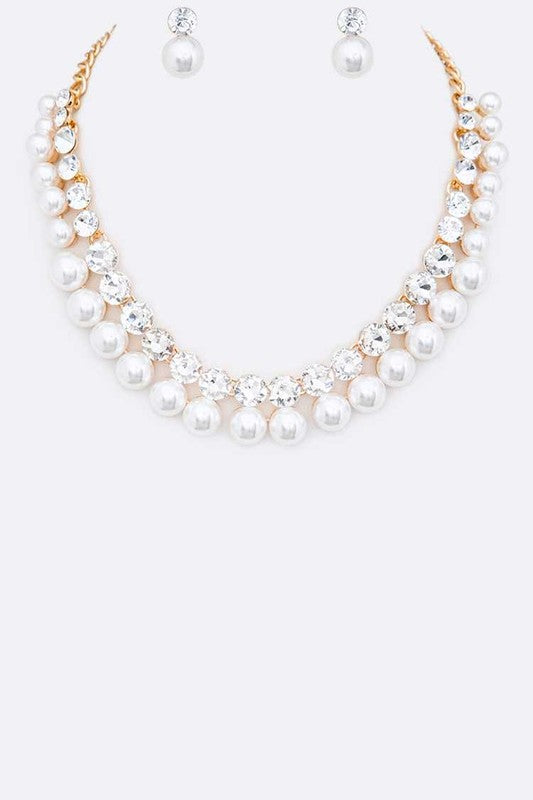 Crystal Pearl Statement Necklace Set