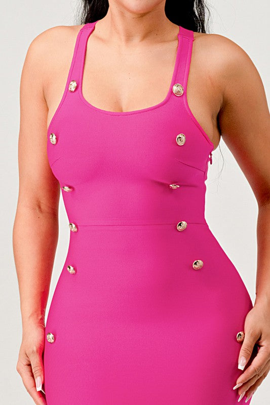 Hot Pink Bandage Button Detail Maxi Dress