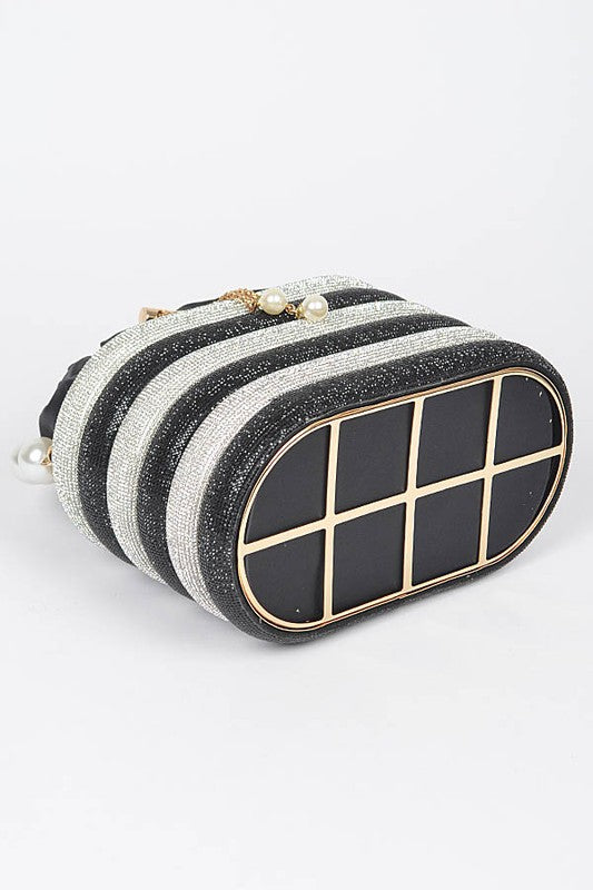 Pearl Handle Rhinestone Statement Bucket Clutch