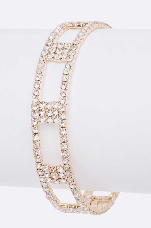 Rhinestone Designed Open Cuff