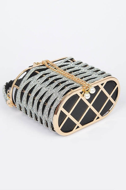 Weaved Rhinestone Basket Box Clutch