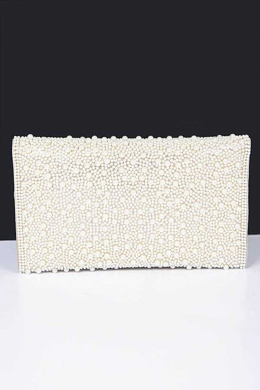 Pearl Studded Envelope Clutch Bag