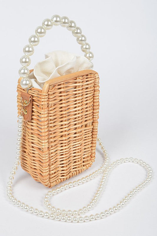 Bamboo Weaved Pearl Handle Swing Clutch Bag