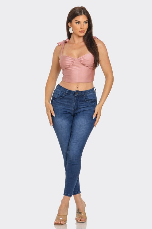 Mauve  Bow Strap Crop Top