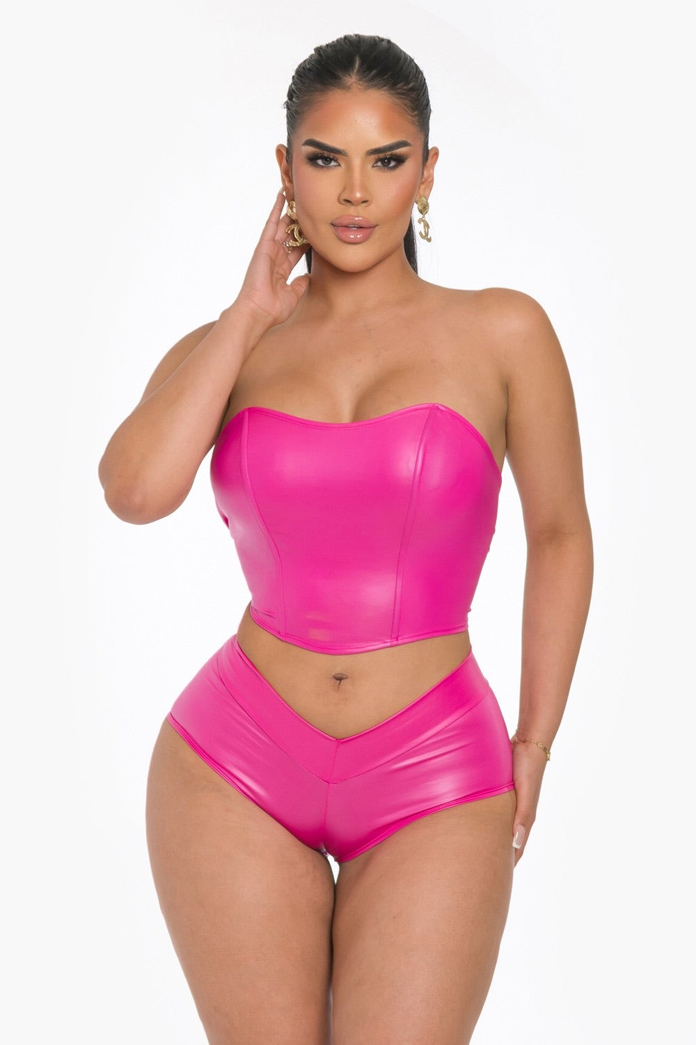 meet my match pink leather corset set