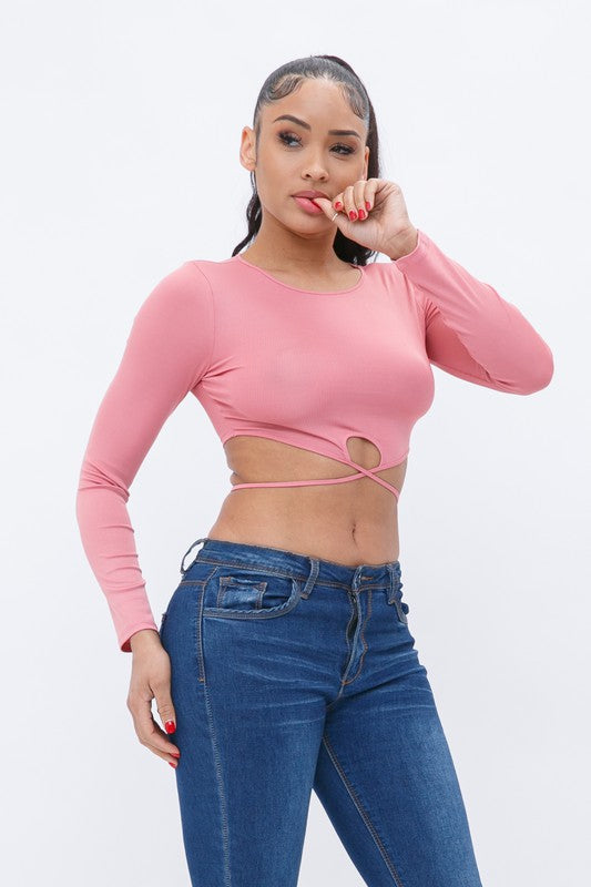 Back Tie Long Sleeve Crop Top