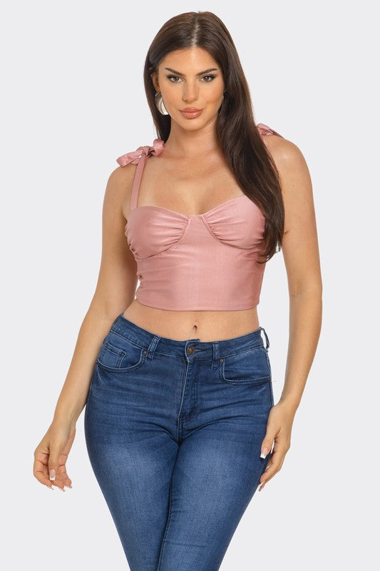 Mauve  Bow Strap Crop Top