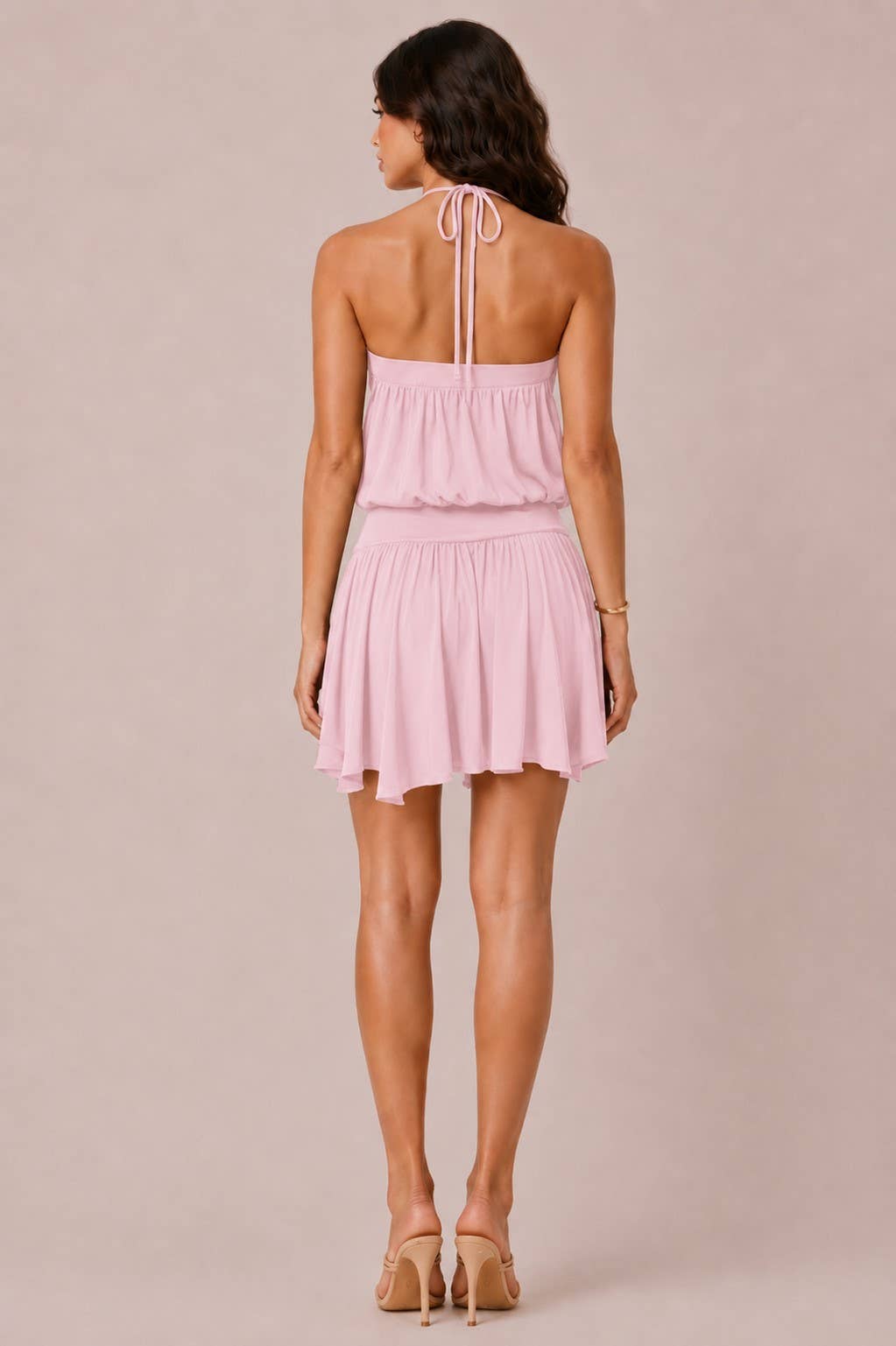 HALTER NECK HARDWARE  DROP WAIST HANDKERCHIEF DRESS: BLACK